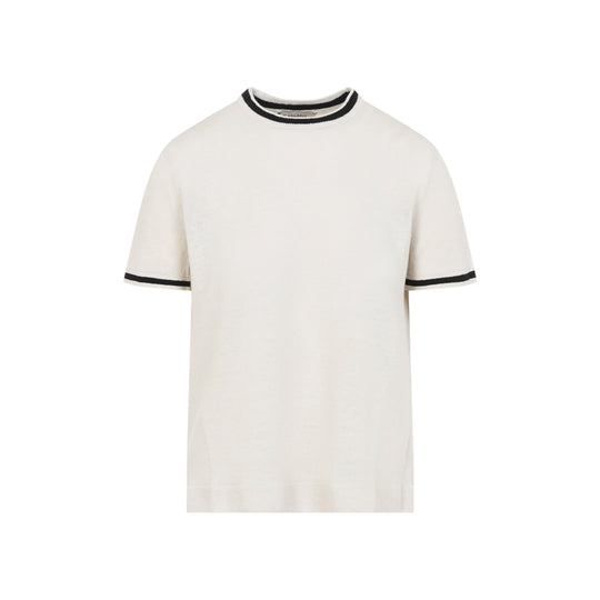 Natural White Linen Nordica Striped Knit T-Shirt