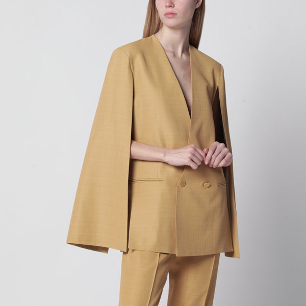 Beige Ochre Double-Breasted Silk Jacket