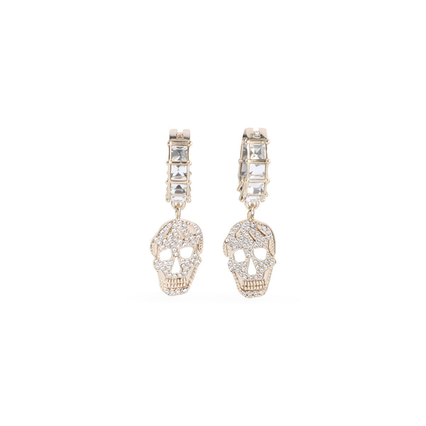 Pale Gold Strass Pavè Skull Earrings
