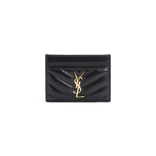 Black Ysl Calf Leather Card Case