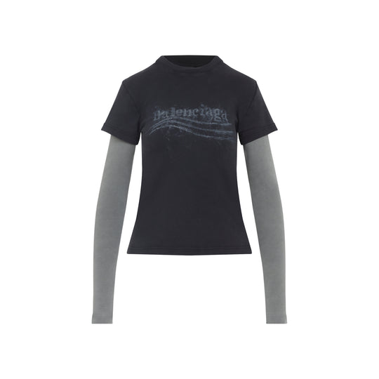Washed Black Cotton Double Sleeve T-Shirt