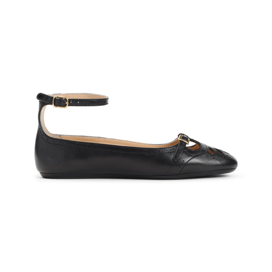 Black Leather Misty Ballerinas