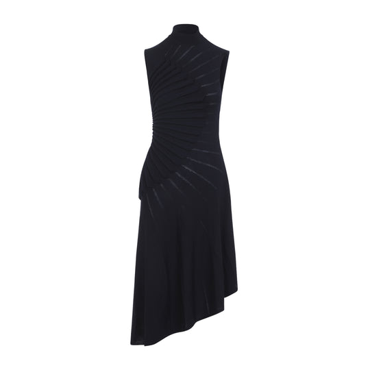 Black Sculpting Virgin Wool Midi Dress