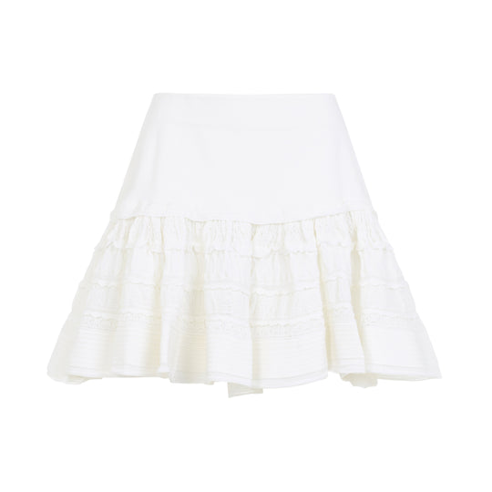 White Ruffle Wool Mini Skirt