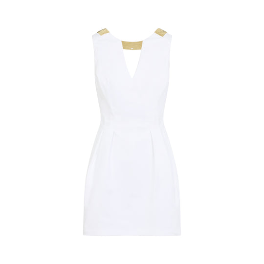 Ivory White Cotton Mini Dress With Gold Detail