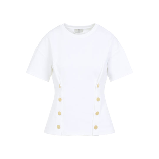 Chalk White Cotton Gold Buttoned T-Shirt