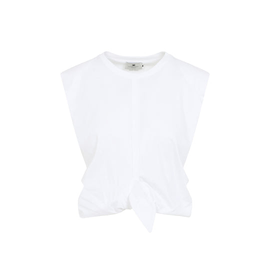 Chalk White Cotton T-Shirt With Knot