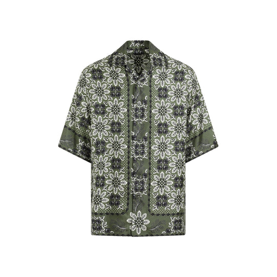 Green Printed Silk Boxy Shirt