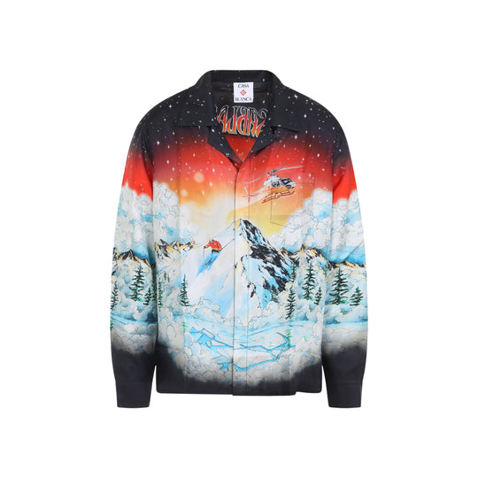 Ski Lake Multicolor Silk Cuban Collar Long Sleeve Shirt