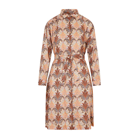 Brown Wool And Silk Printed Shirt Dress