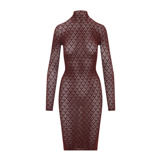 Burgundy Mermaid Net Polyamide Mini Dress