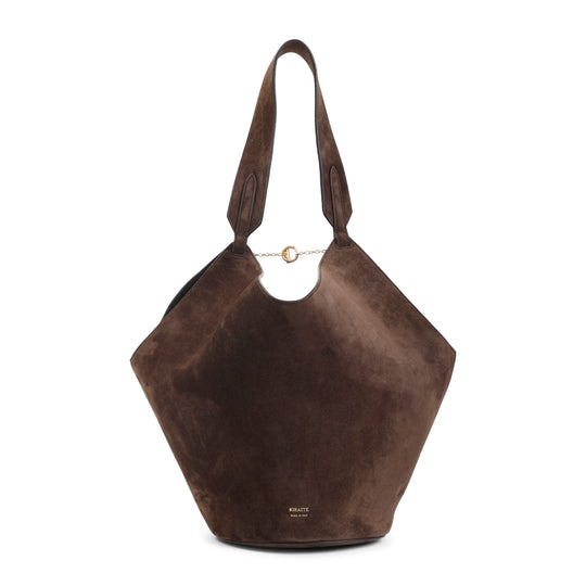 Dark Brown Lotus Small Calf Skin Tote Bag