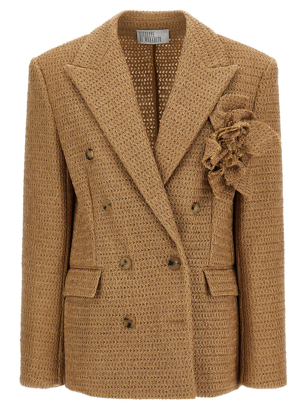 Braided Raffia Blazer Blazers Beige