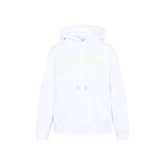 White Cotton Classic Fit Hoodie With Logo