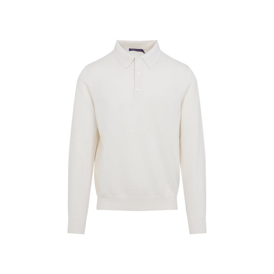 Classic Cream White Silk Long Sleeves Polo Knit