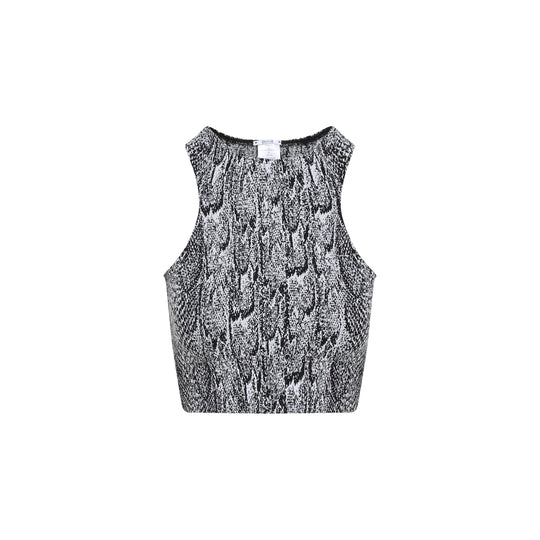 White And Black Seamless Python Polyamide Top