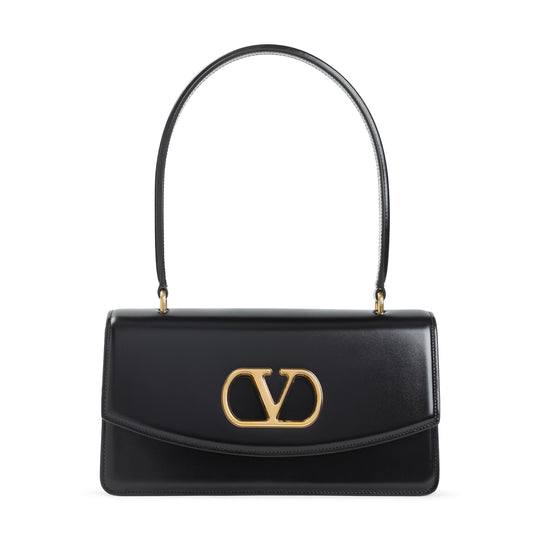 Black Calf Leather Vain Top Handle Bag