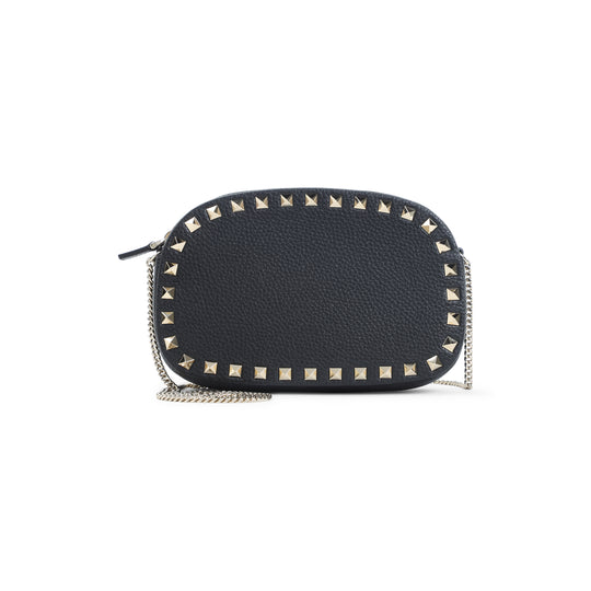 Black Calf Leather Rockstud Mini Bag