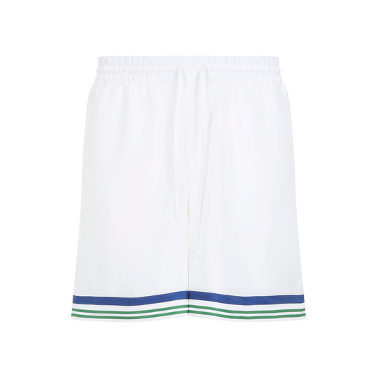 White Tennis Mascot Silk Drawstring Shorts