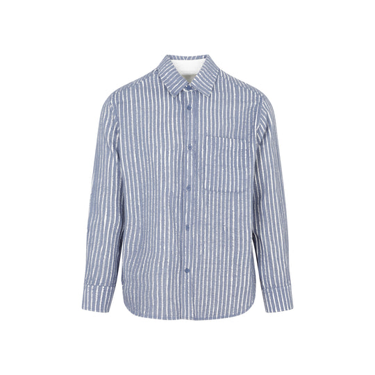 Blue Chalk Hand-Frayed Stripe Cotton Shirt