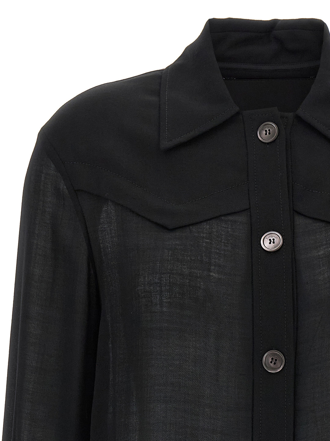 Ferragamo Semi-Sheer Wool Jacket Camicie - Nero | 06ecae144ef1b75049b99f6d53039db3aa571216