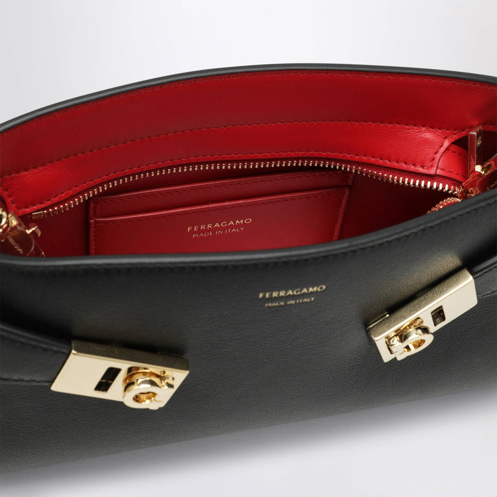 Ferragamo Hug Black/Red Calfskin Mini Sac Bandoulière