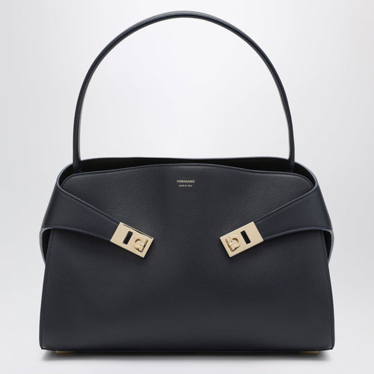 Navy Blue Hug Soft M Handbag In Leather