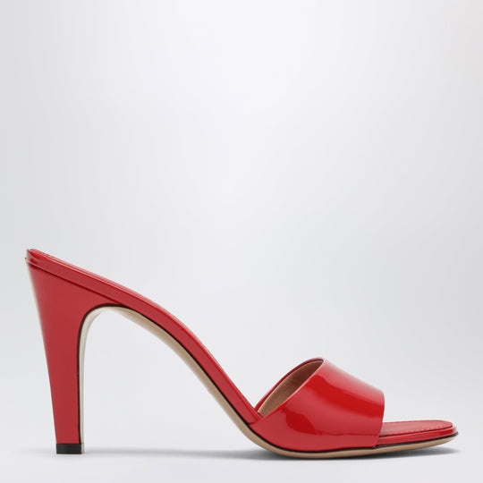 Fire Red Patent Leather Heeled Slides