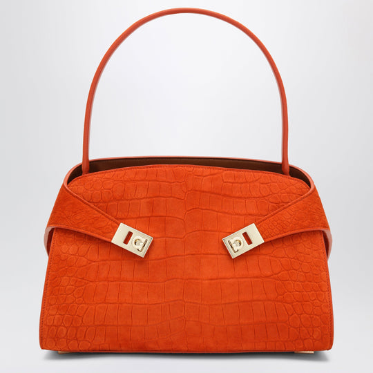 Orange Hug Soft M Top-Handle Bag With Crocodile Effect