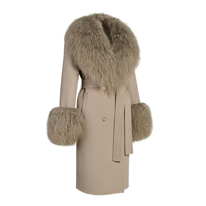 Cappotto Chic Kaki in Misto Cachemire e Mongolia