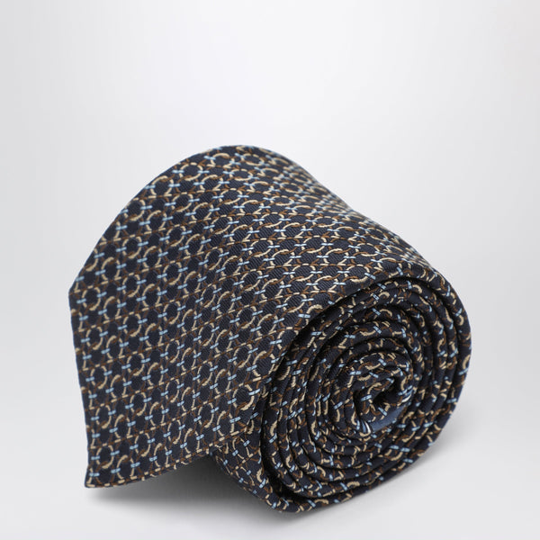 Brown Silk Tie With Gancini Print