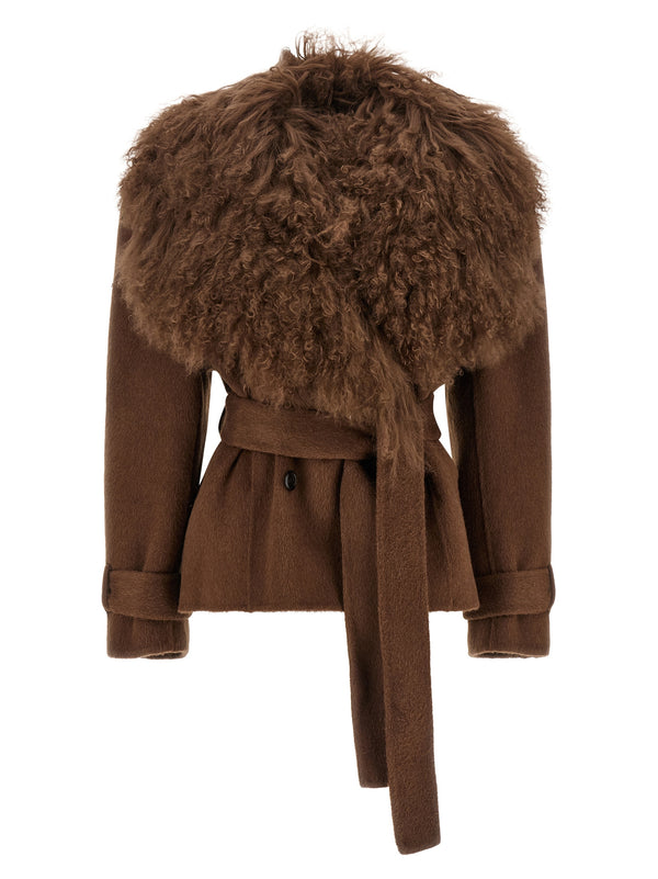con Collo in Shearling Trench e Impermeabili Marrone