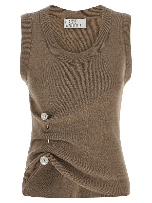Jewel Brooch Top Beige