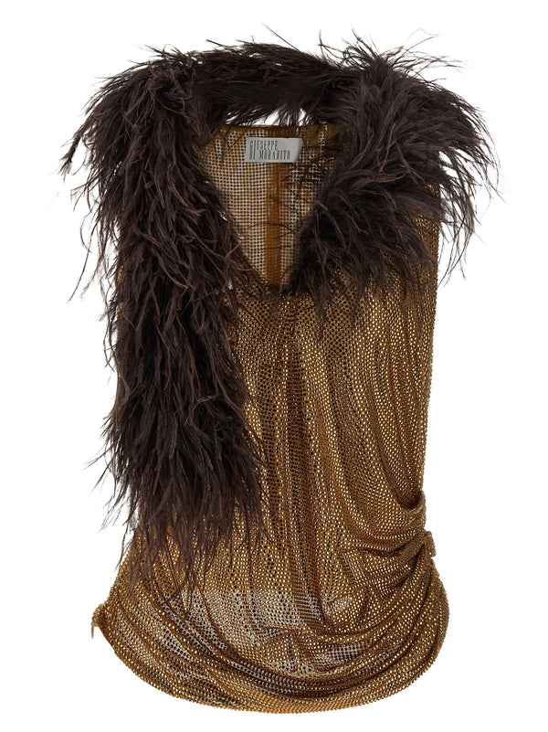 Mesh And Feather Top Oro