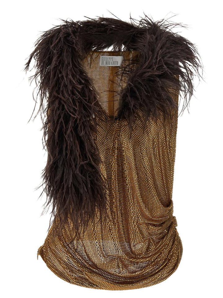 Giuseppe Di Morabito Mesh And Feather Top Top - Oro | 67d9df13e9689de1cb6851fb91382ad6de57cb60