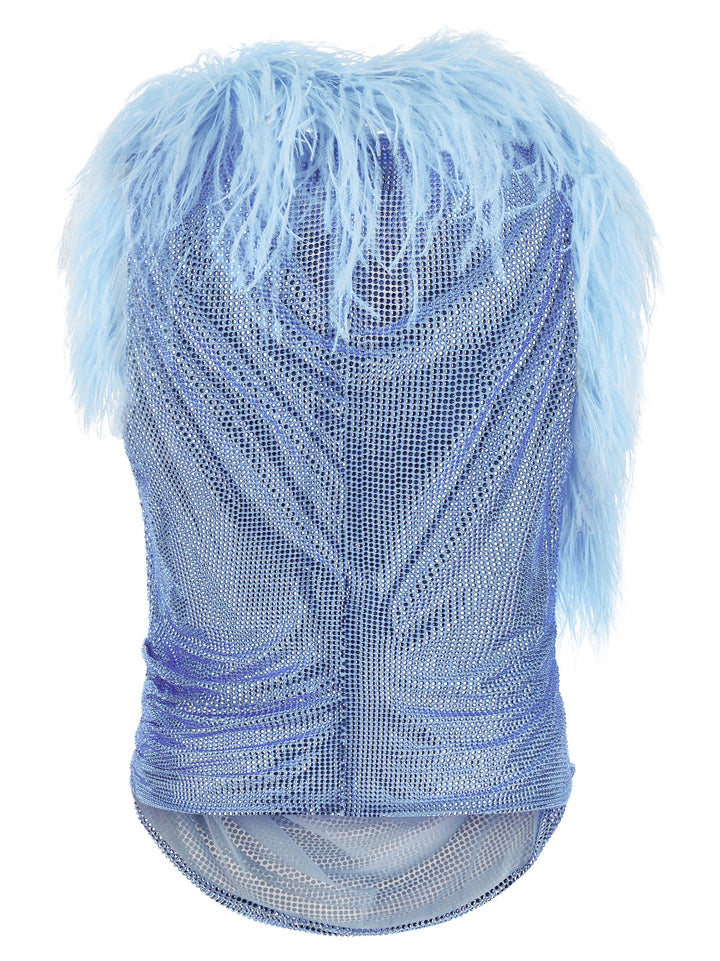 Giuseppe Di Morabito Mesh And Feather Top Top - Celeste | 68cdc4605cca82da152f8f09da6c3f9e1ce382f0