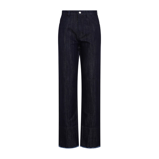 Blue Indigo Cotton Cropped High Waist Tapered Jeans