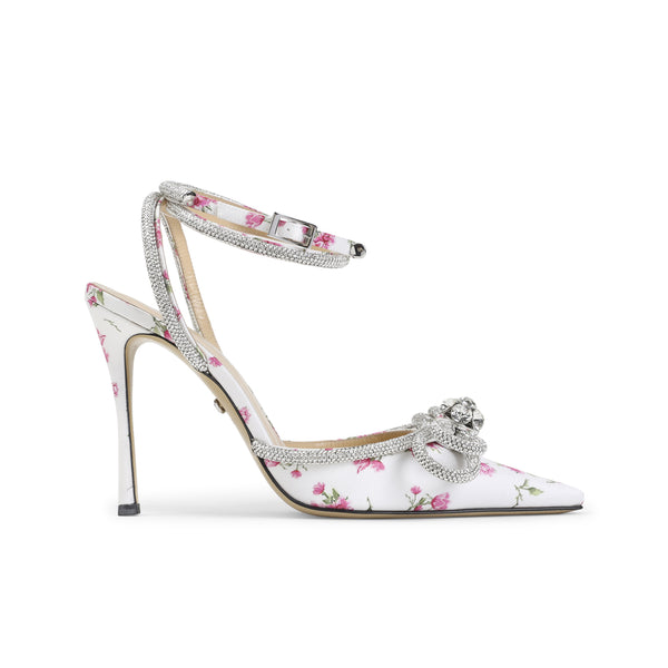 Cheri Floral White Satin Double Bow Cheri Floral High Heels Sandals