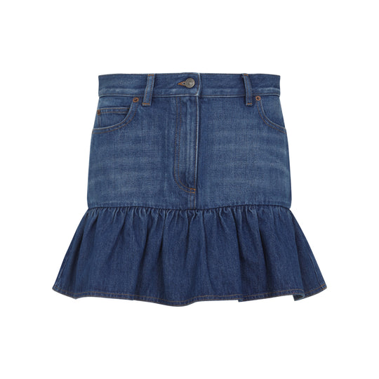 Blue Cotton Mini Skirt