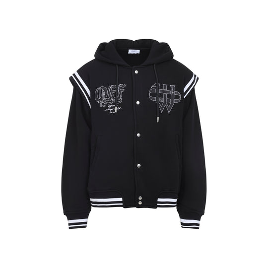 Black Gothic Fleece Varsity Cotton Jacket