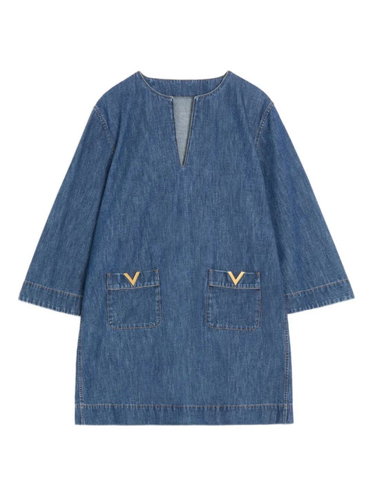 Miniabito In Denim Con Scollo A V