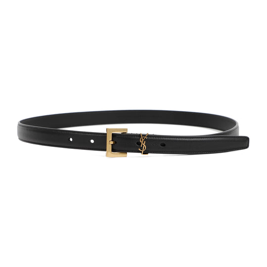Black Leather Belt With Monogram