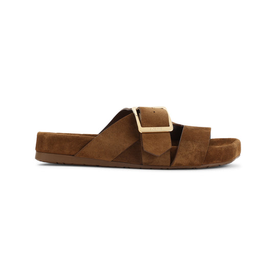 Brown Ease Bucle Slide Suede Leather Sandals