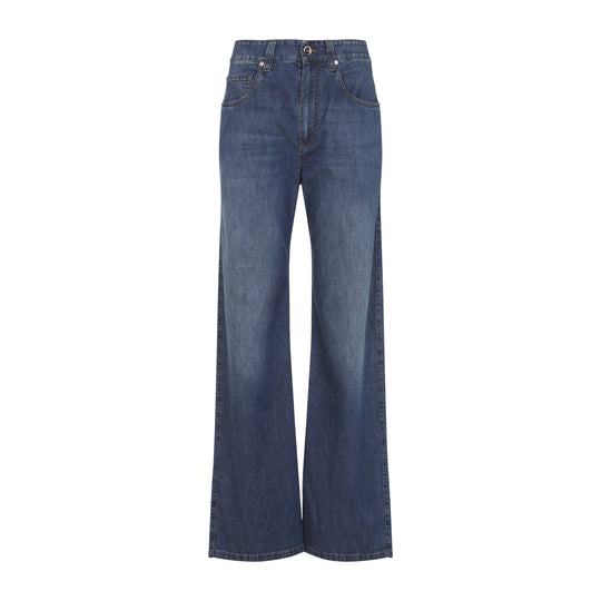 Essential Dark Blue Cotton Wide Leg Jeans