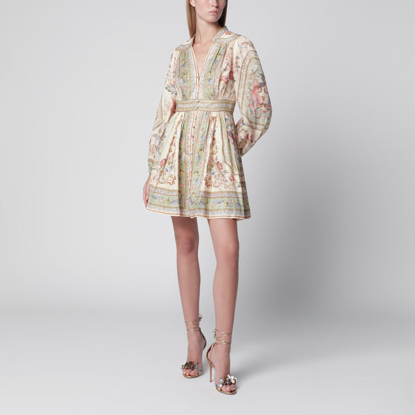 Roselight Mini Dress In Sage Floral Linen