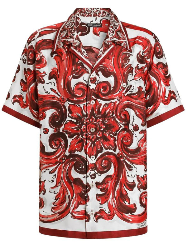 Camicia Hawaii In Twill Di Seta Stampa Maiolica