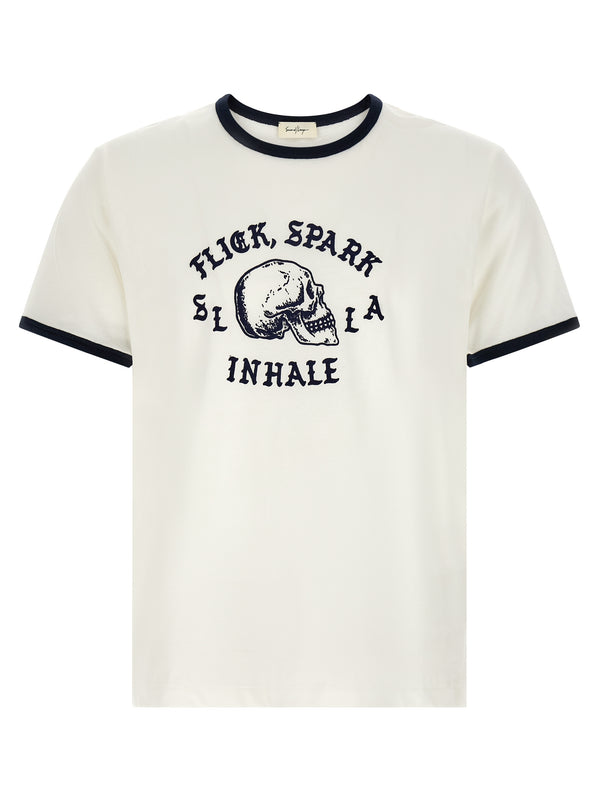 Flick, Spark, Inhale Ringer T Shirt Bianco/Nero