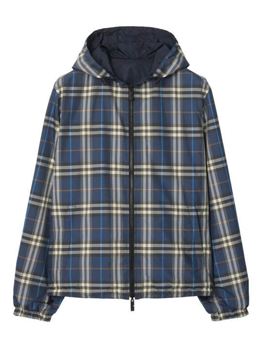 Giacca Check Reversibile In Nylon Con Cappuccio
