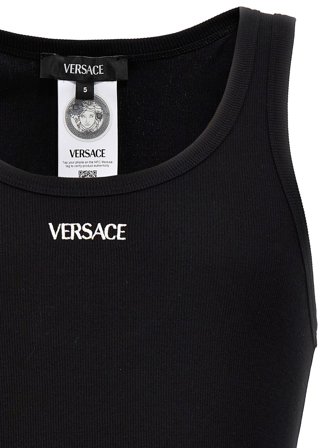 Versace Logo Embroidery Tank Top Top - Nero | ceaabc337d74f2fb01b177a0ea244564bdf9b744