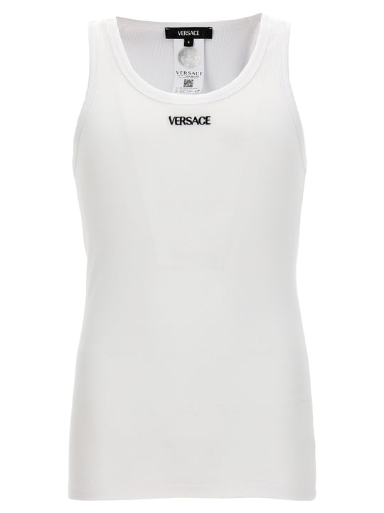 Logo Embroidery Tank Top Top Bianco